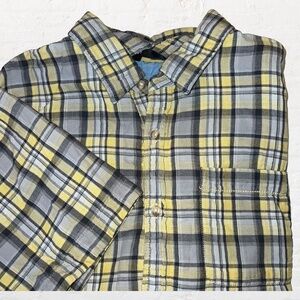 The North Face‎ Plaid Short Sleeve Shirt Yellow Gray Check Size Large Men's
